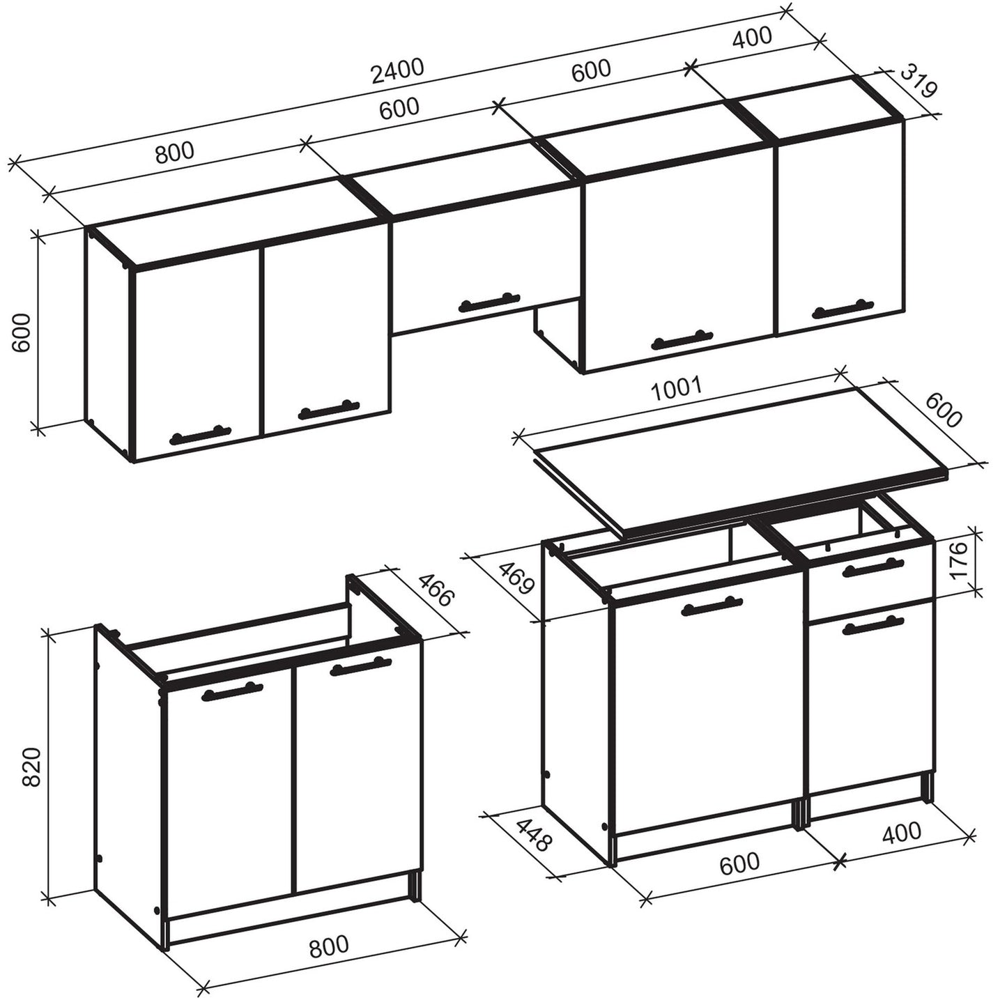Kitchen Equipment Set Helsingborg | size: Width: 240cm, Height: 214cm, Depth: 60cm | color: Black | image: 2 | variant: 1007544