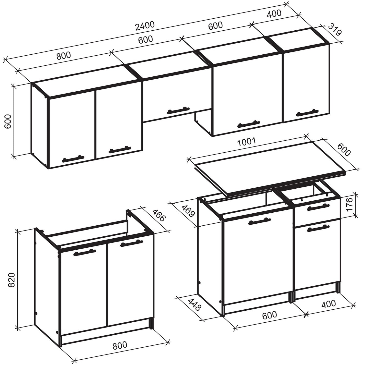Kitchen Equipment Set Helsingborg | size: Width: 240cm, Height: 214cm, Depth: 60cm | color: Black | image: 2 | variant: 1007544