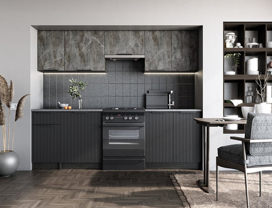 Kitchen Equipment Set Tamara | size: Width: 240cm, Height: 214cm, Depth: 60cm | color: Black/Grey | image: 1 | variant: 1012965