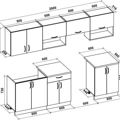 Kitchen Equipment Set Viola | size: Width: 260cm | color: White | image: 2 | variant: 1000149