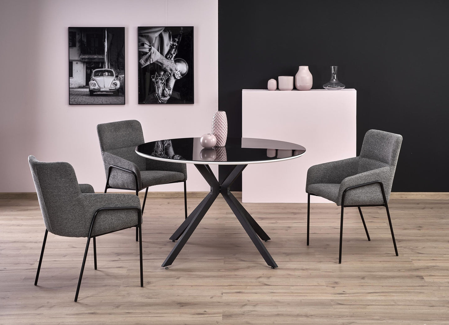 Kitchen Table Avelar | size: Length: 120cm, Width: 120cm, Height: 76cm, Diameter: 120cm | color: White/Black | image: 8 | variant: 1011228