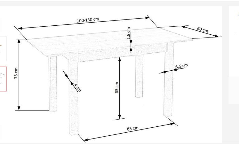 Kitchen Table Bangkok | size: Length: 60cm, Width: 135cm, Height: 75cm | color: Oak | image: 2 | variant: 1003137