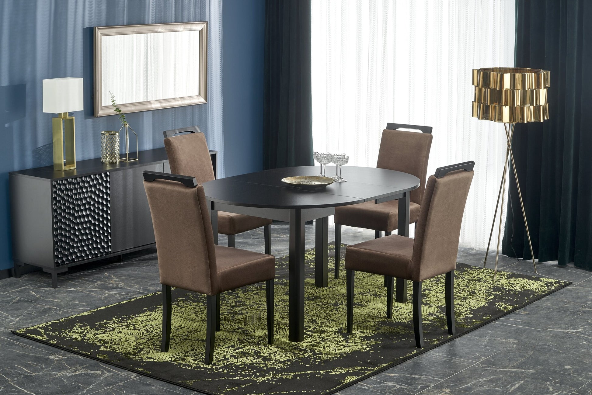 Kitchen Table Birmingham | size: Length: 102cm, Width: 142cm, Height: 76cm, Diameter: 102cm | color: Black | image: 1 | variant: 1003160