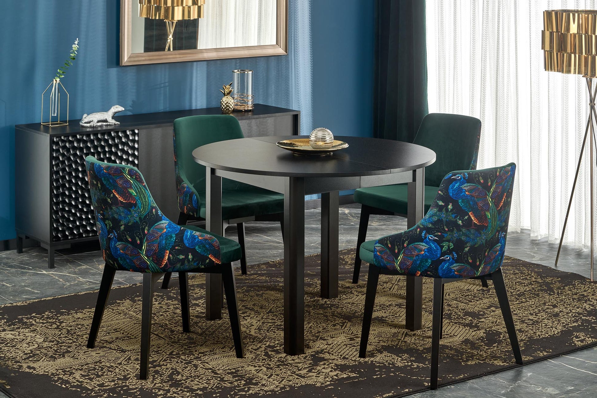Kitchen Table Birmingham | size: Length: 102cm, Width: 142cm, Height: 76cm, Diameter: 102cm | color: Black | image: 2 | variant: 1003160