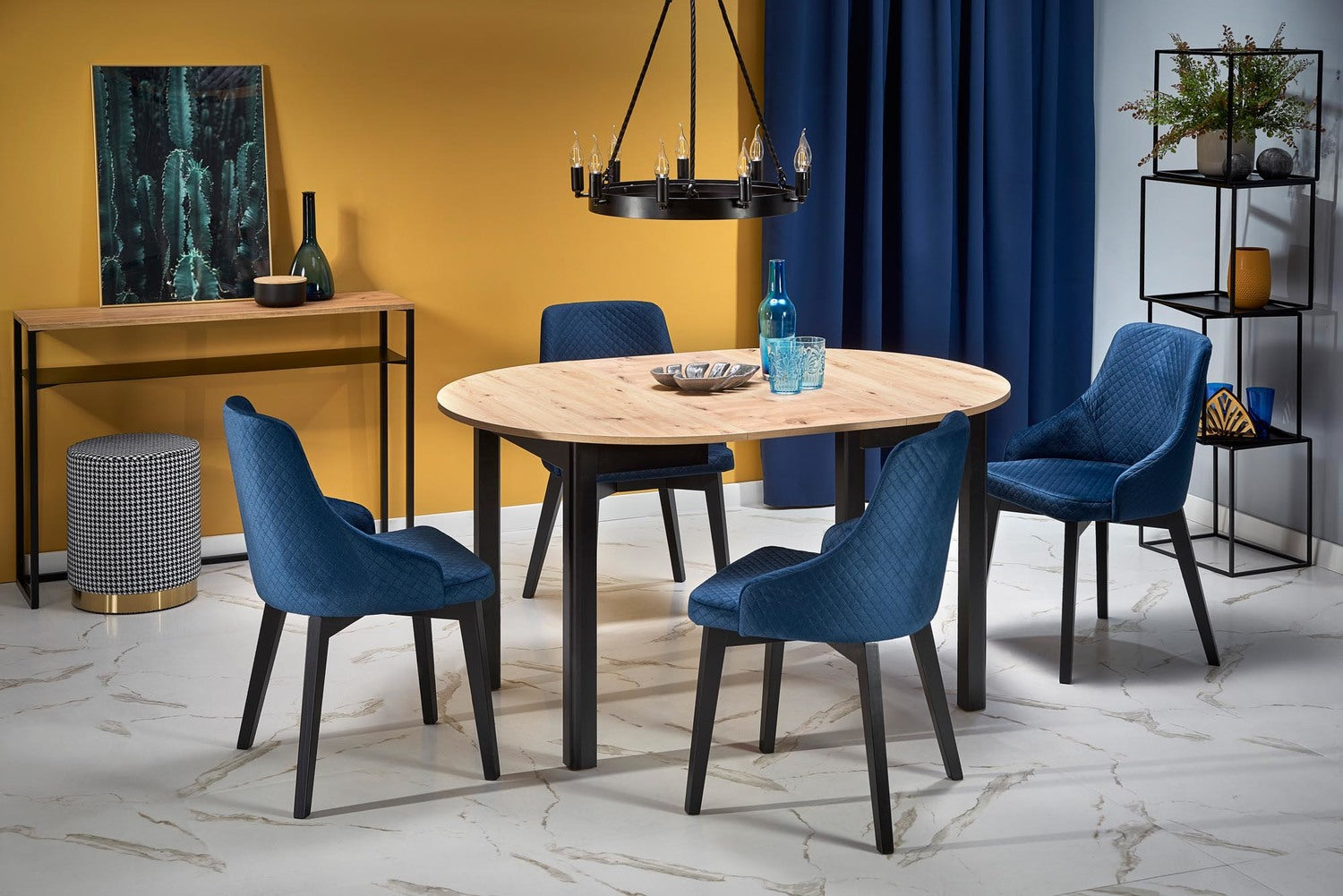 Kitchen Table Birmingham | size: Length: 102cm, Width: 142cm, Height: 76cm, Diameter: 102cm | color: Black/Oak | image: 5 | variant: 1003161