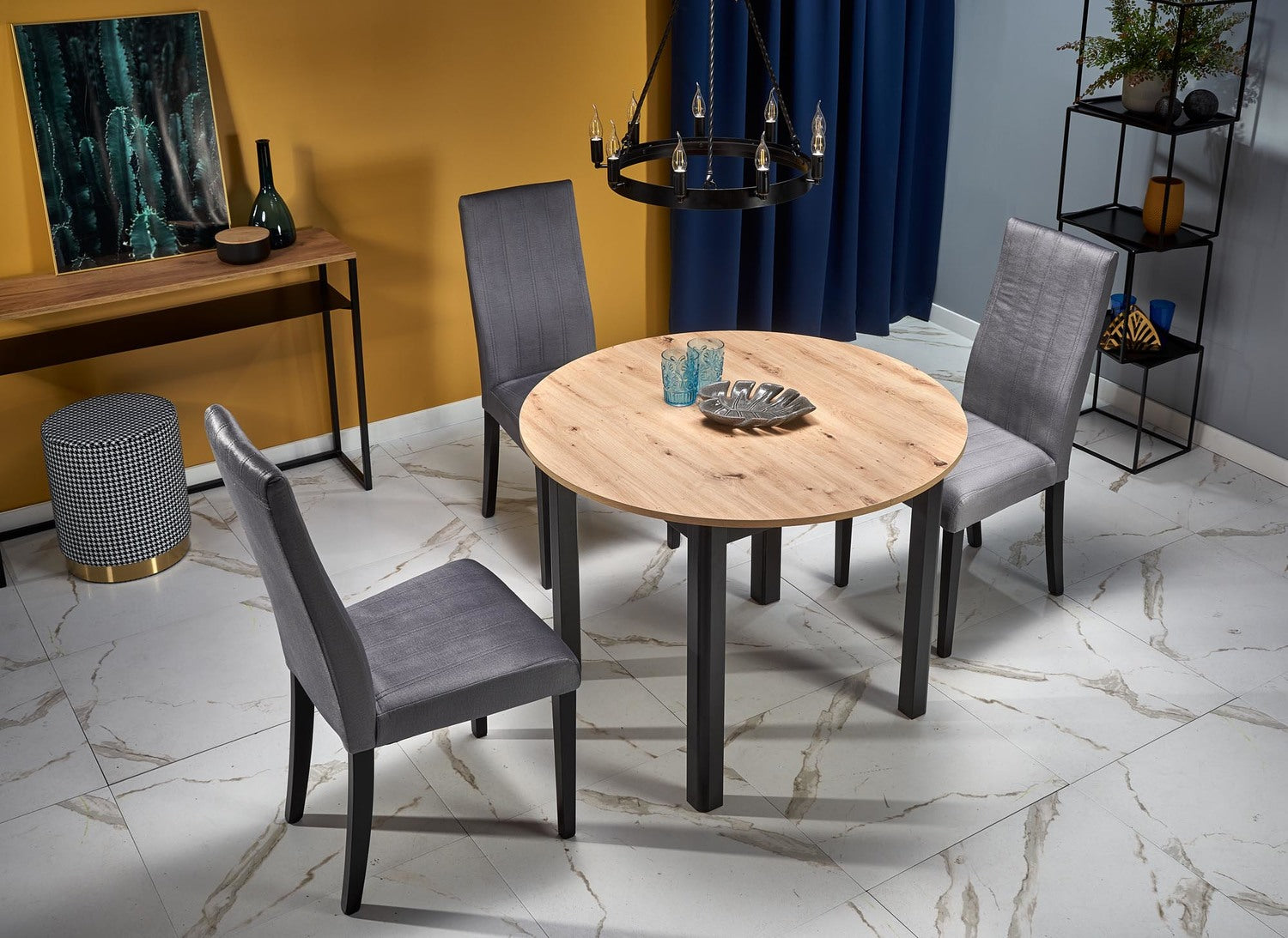 Kitchen Table Birmingham | size: Length: 102cm, Width: 142cm, Height: 76cm, Diameter: 102cm | color: Black/Oak | image: 6 | variant: 1003161