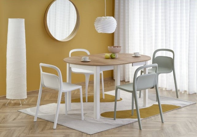 Kitchen Table Birmingham | size: Length: 102cm, Width: 142cm, Height: 76cm, Diameter: 102cm | color: White/Oak | image: 1 | variant: 1003158