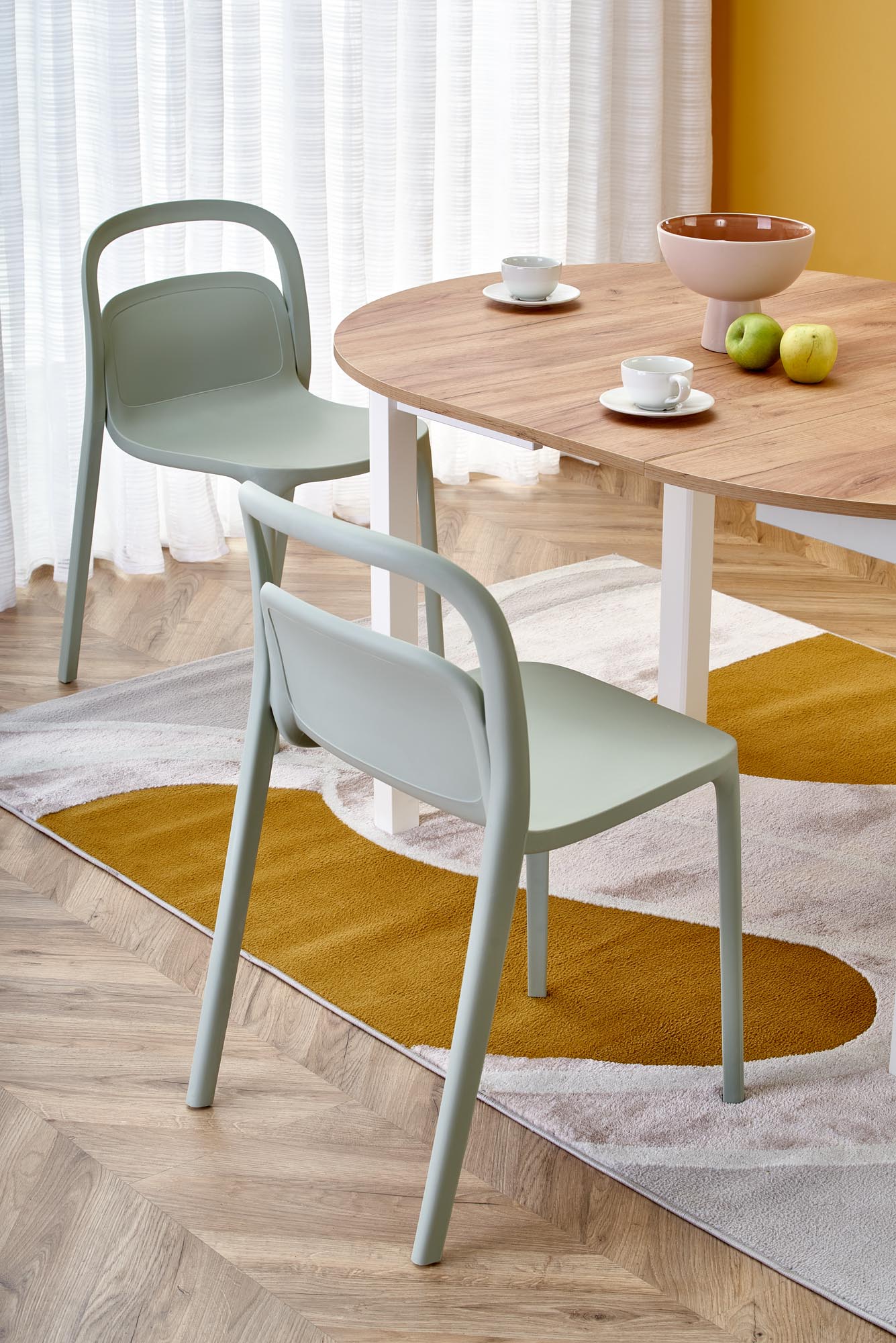Kitchen Table Birmingham | size: Length: 102cm, Width: 142cm, Height: 76cm, Diameter: 102cm | color: White/Oak | image: 3 | variant: 1003158