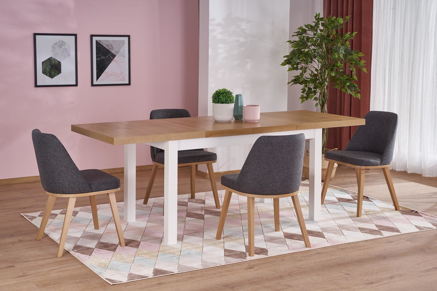 Kitchen Table Brisbane | size: Length: 80cm, Width: 220cm, Height: 79cm | color: White/Oak | image: 4 | variant: 1003176