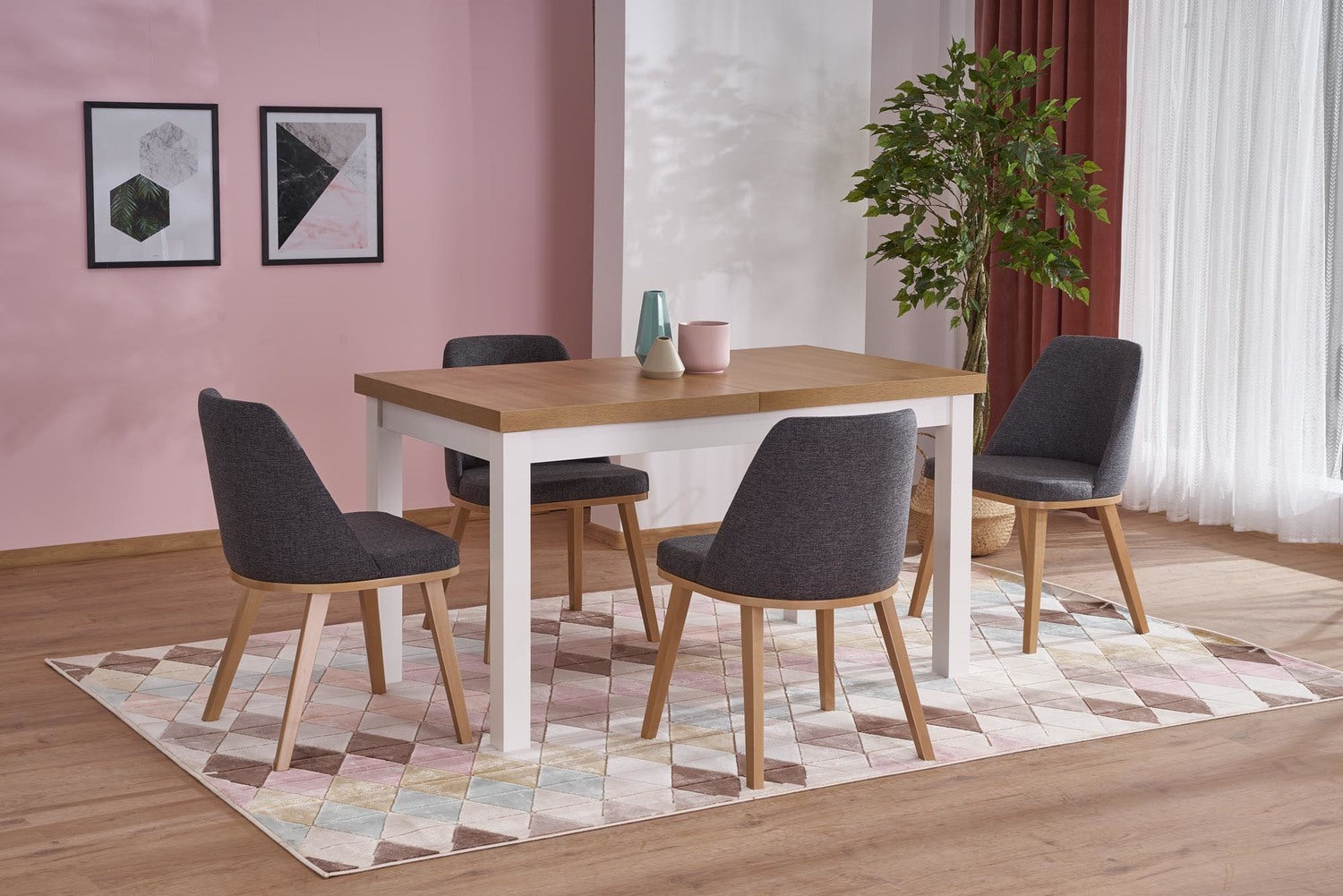 Kitchen Table Brisbane | size: Length: 80cm, Width: 220cm, Height: 79cm | color: White/Oak | image: 5 | variant: 1003176