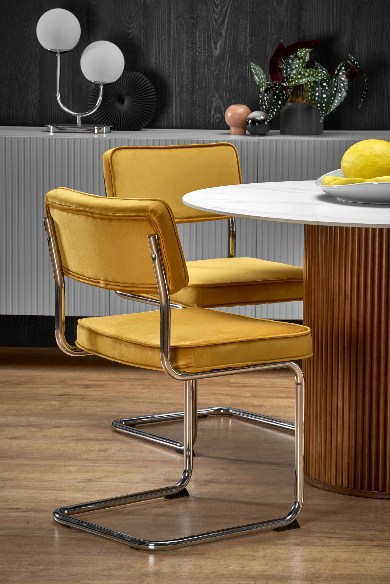 Kitchen Table Bruno | size: Length: 120cm, Width: 120cm, Height: 76cm, Diameter: 120cm | color: White/Marble/Walnut | image: 3 | variant: 1013010