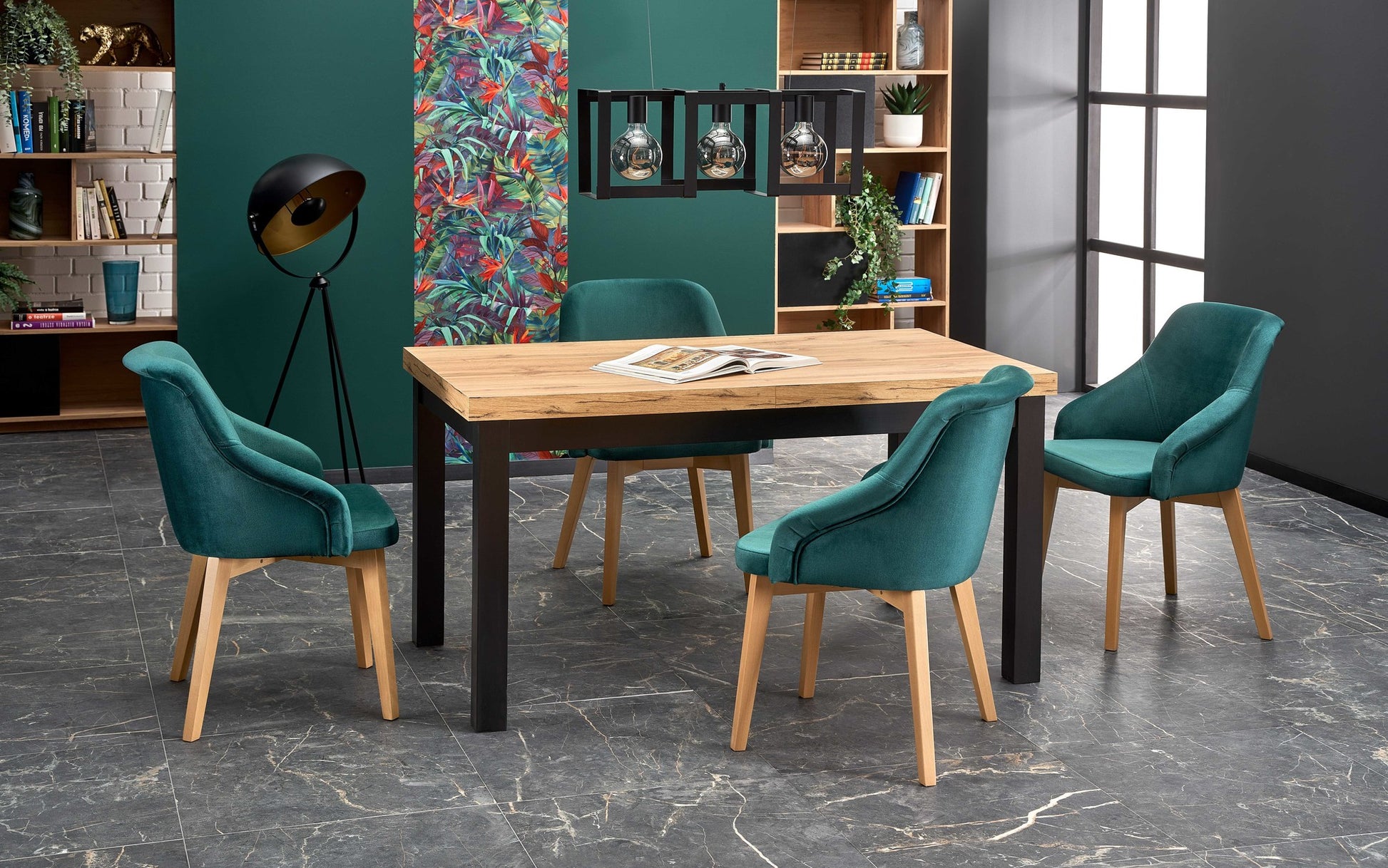 Kitchen Table Buenos Aires | size: Length: 80cm, Width: 220cm, Height: 76cm | color: Black/Oak | image: 2 | variant: 1003181
