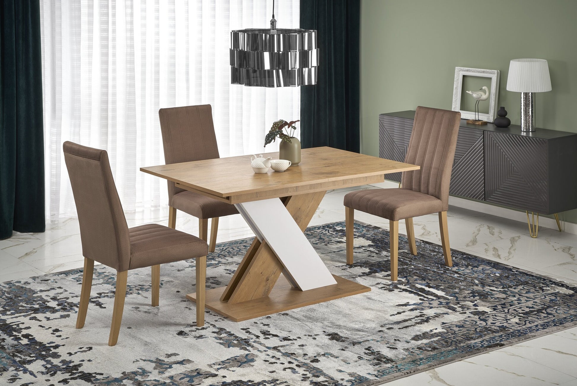 Kitchen Table Caracas | size: Length: 85cm, Width: 175cm, Height: 76cm | color: White/Oak | image: 1 | variant: 1003196