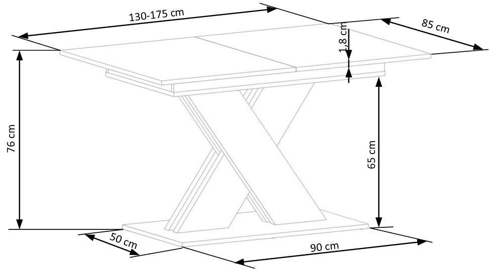 Kitchen Table Caracas | size: Length: 85cm, Width: 175cm, Height: 76cm | color: White/Oak | image: 2 | variant: 1003196