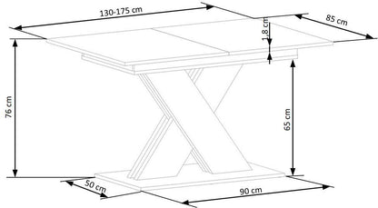 Kitchen Table Caracas | size: Length: 85cm, Width: 175cm, Height: 76cm | color: White/Oak | image: 2 | variant: 1003196