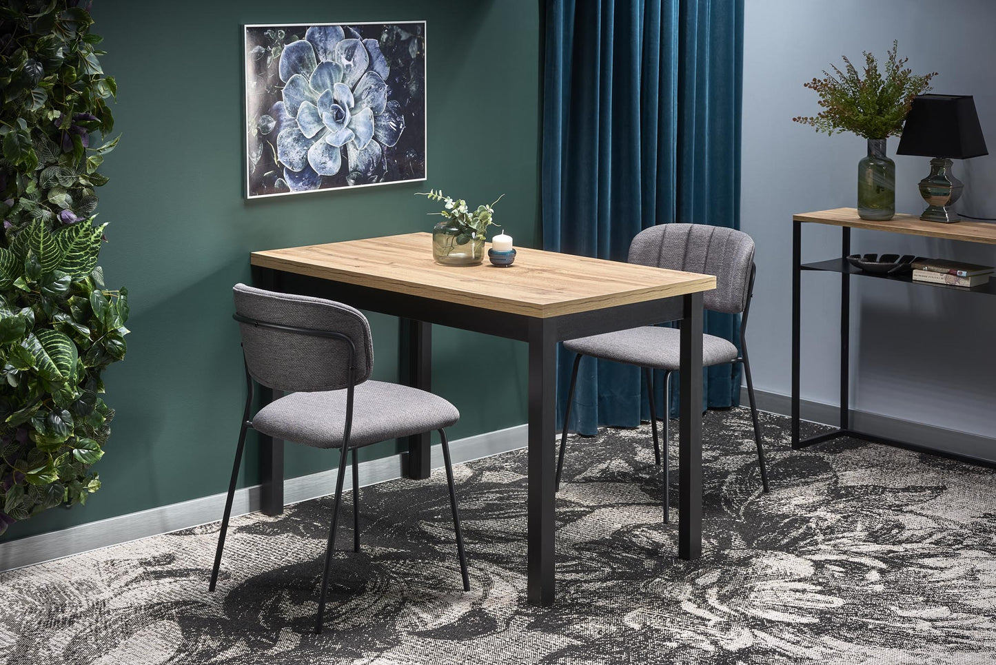 Kitchen Table Cobalt | size: Length: 68cm, Width: 120cm, Height: 77cm | color: Black/Oak | image: 2 | variant: 1012025