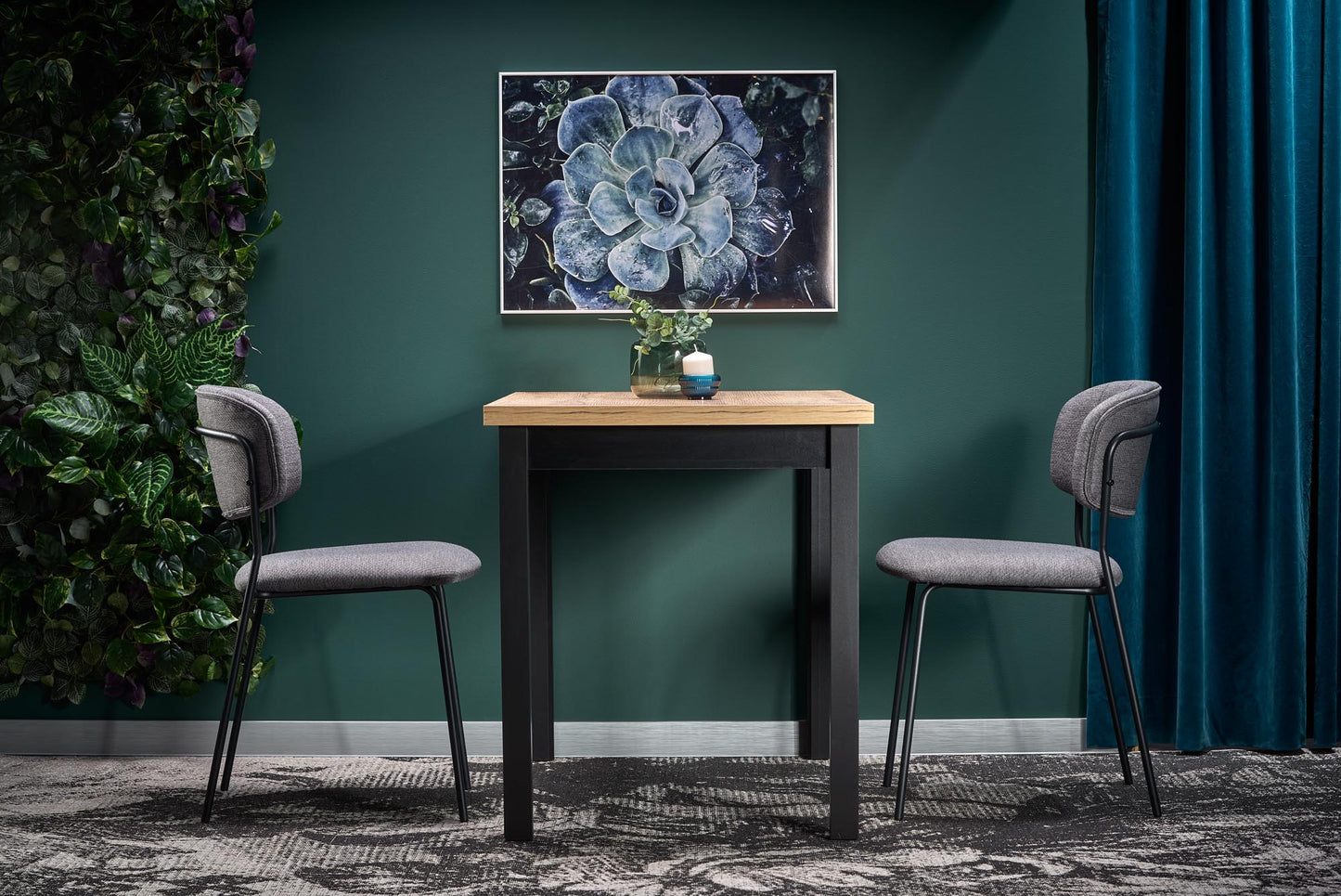 Kitchen Table Cobalt | size: Length: 68cm, Width: 120cm, Height: 77cm | color: Black/Oak | image: 4 | variant: 1012025