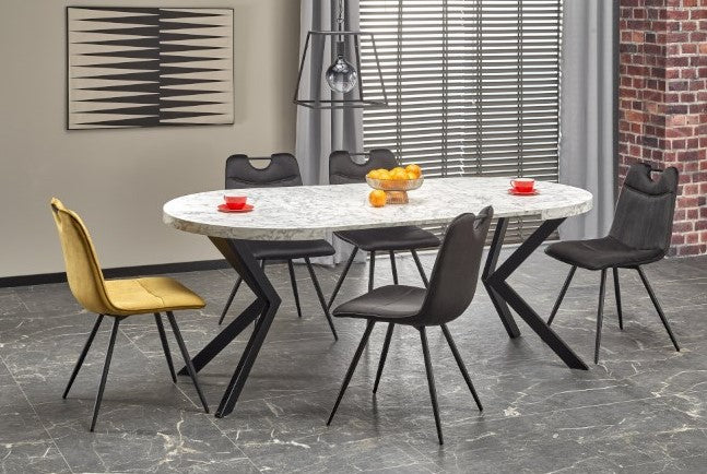 Kitchen Table Dallas | size: Length: 100cm, Width: 250cm, Height: 75cm, Diameter: 100cm | color: White/Marble/Black | image: 1 | variant: 1003234