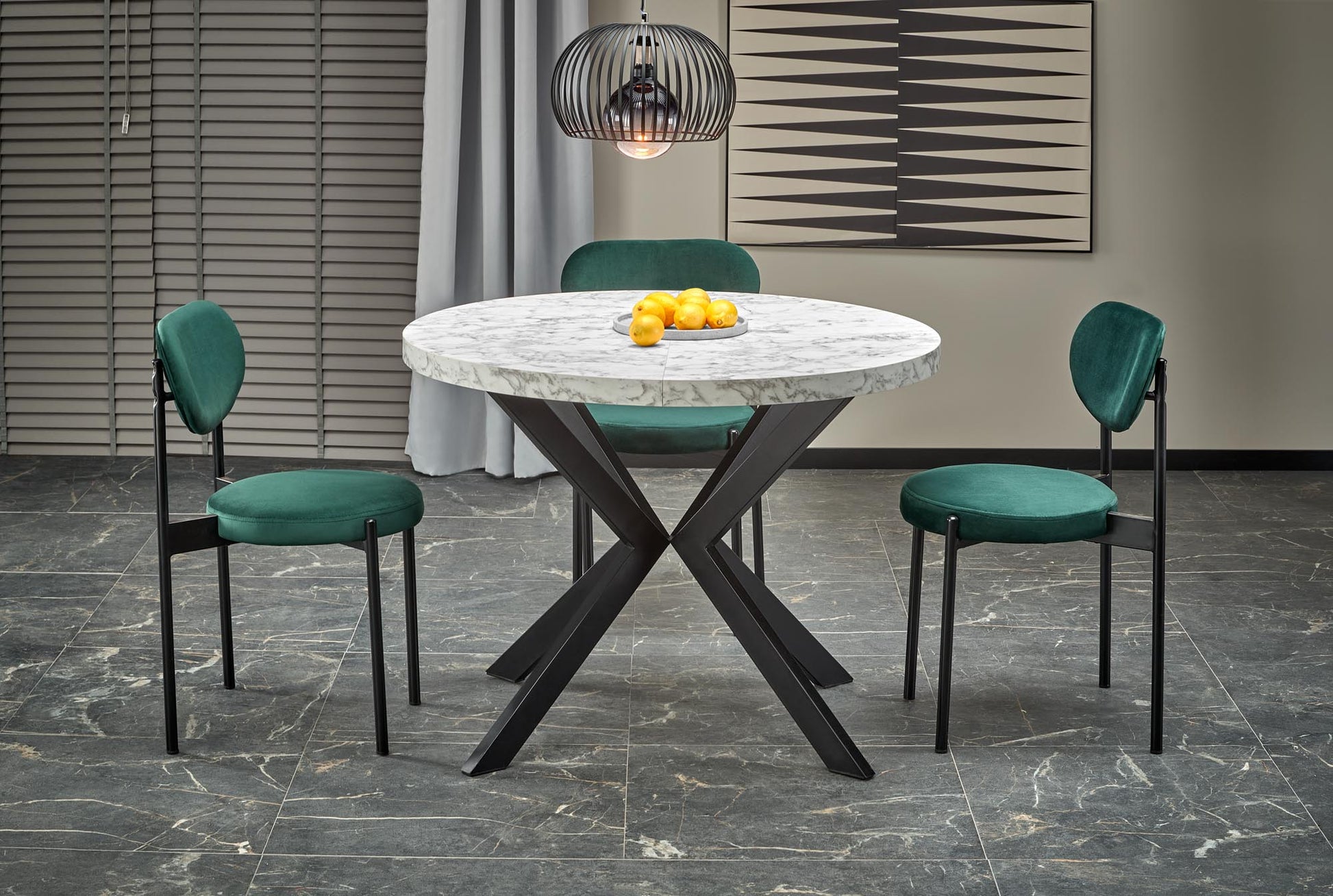 Kitchen Table Dallas | size: Length: 100cm, Width: 250cm, Height: 75cm, Diameter: 100cm | color: White/Marble/Black | image: 2 | variant: 1003234