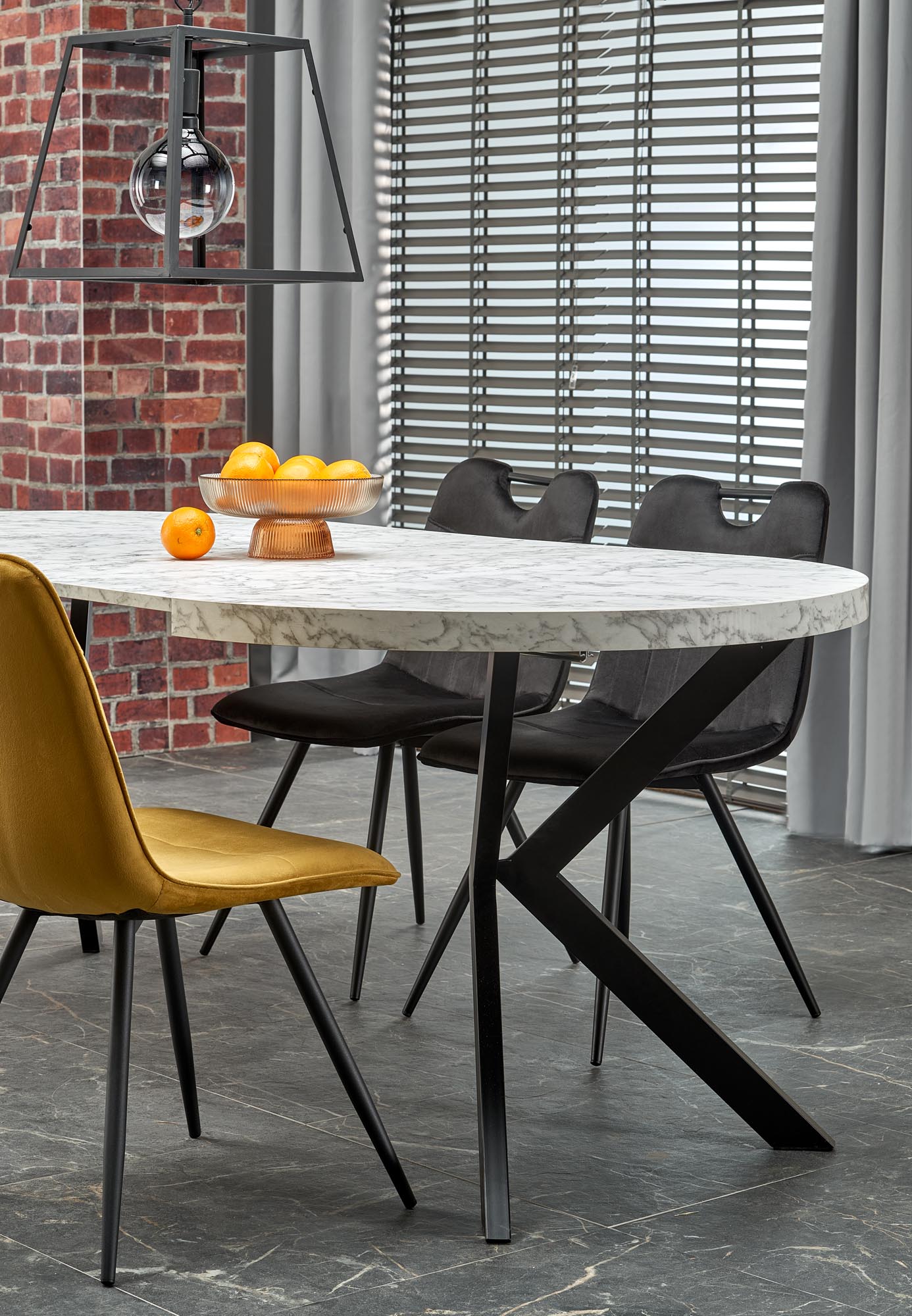 Kitchen Table Dallas | size: Length: 100cm, Width: 250cm, Height: 75cm, Diameter: 100cm | color: White/Marble/Black | image: 3 | variant: 1003234