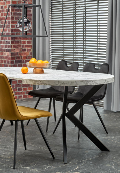 Kitchen Table Dallas | size: Length: 100cm, Width: 250cm, Height: 75cm, Diameter: 100cm | color: White/Marble/Black | image: 3 | variant: 1003234