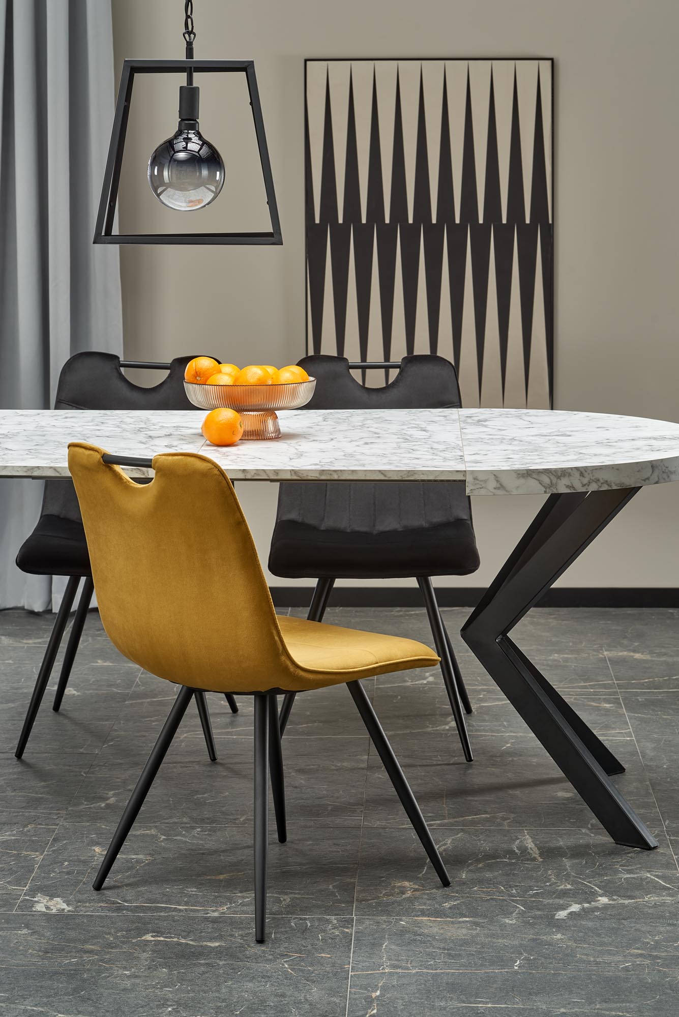 Kitchen Table Dallas | size: Length: 100cm, Width: 250cm, Height: 75cm, Diameter: 100cm | color: White/Marble/Black | image: 4 | variant: 1003234