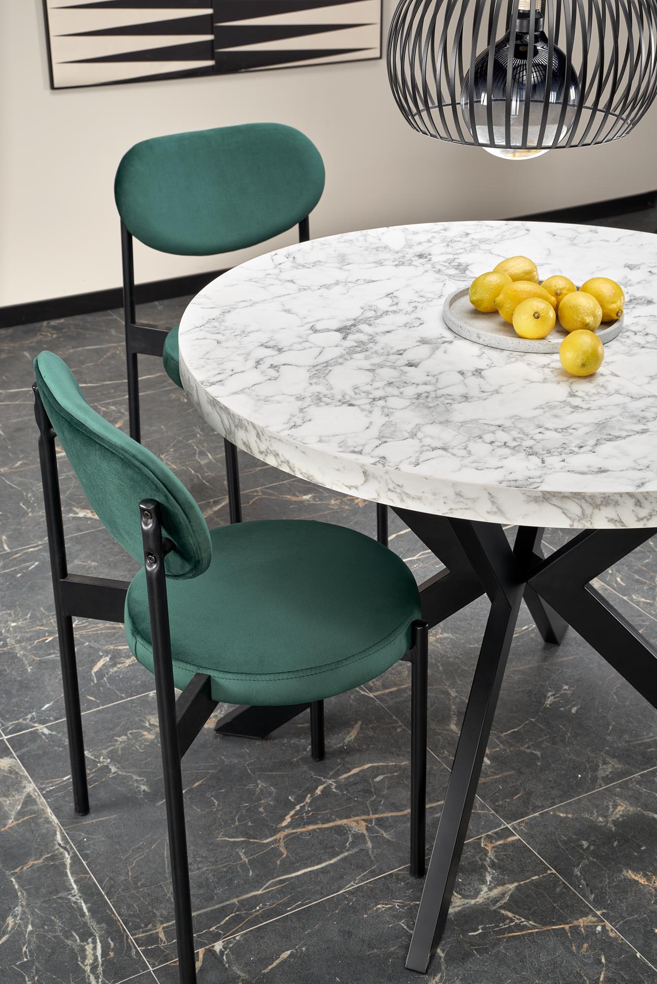 Kitchen Table Dallas | size: Length: 100cm, Width: 250cm, Height: 75cm, Diameter: 100cm | color: White/Marble/Black | image: 5 | variant: 1003234