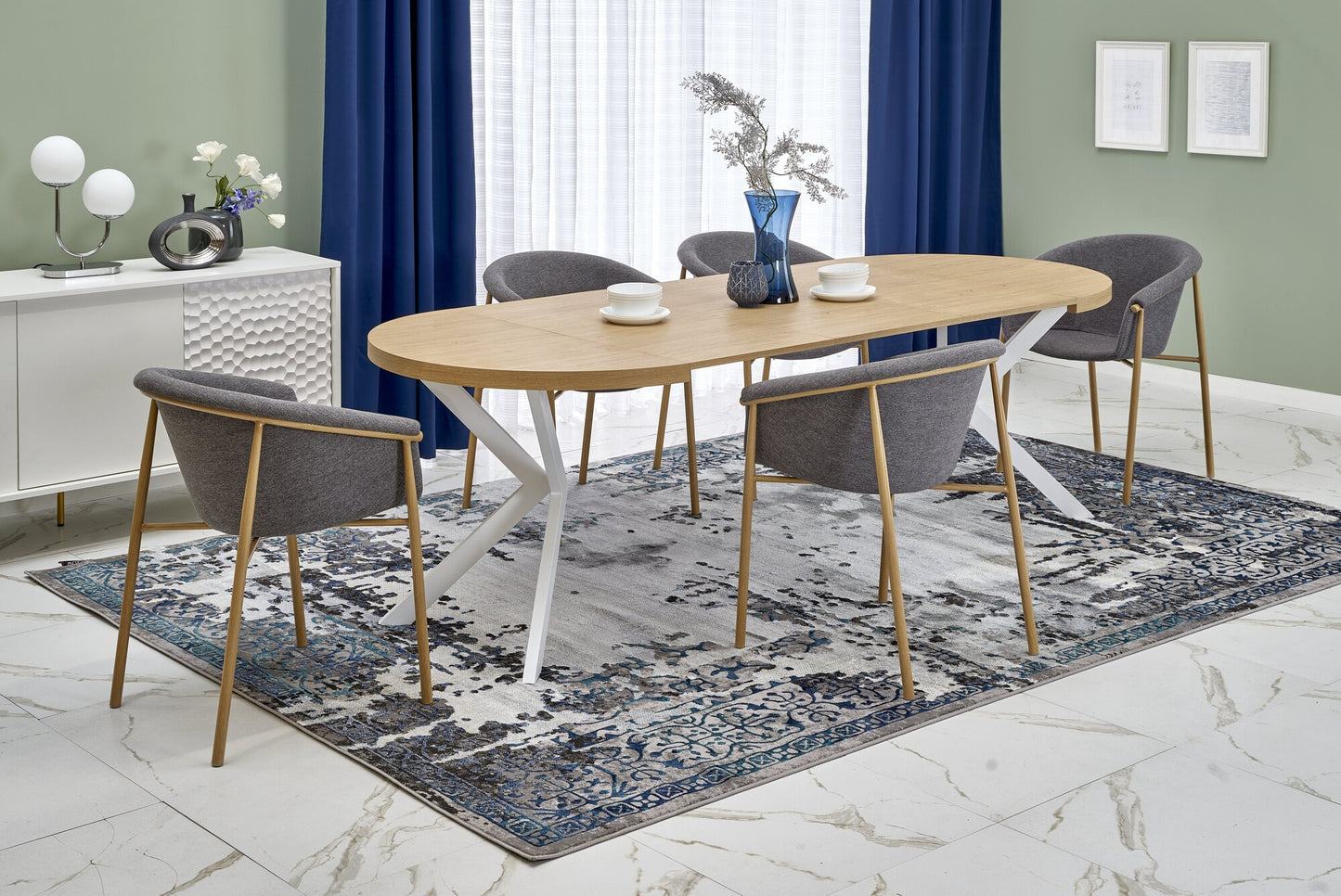 Kitchen Table Dallas | size: Length: 100cm, Width: 250cm, Height: 75cm, Diameter: 100cm | color: White/Oak | image: 1 | variant: 1003233