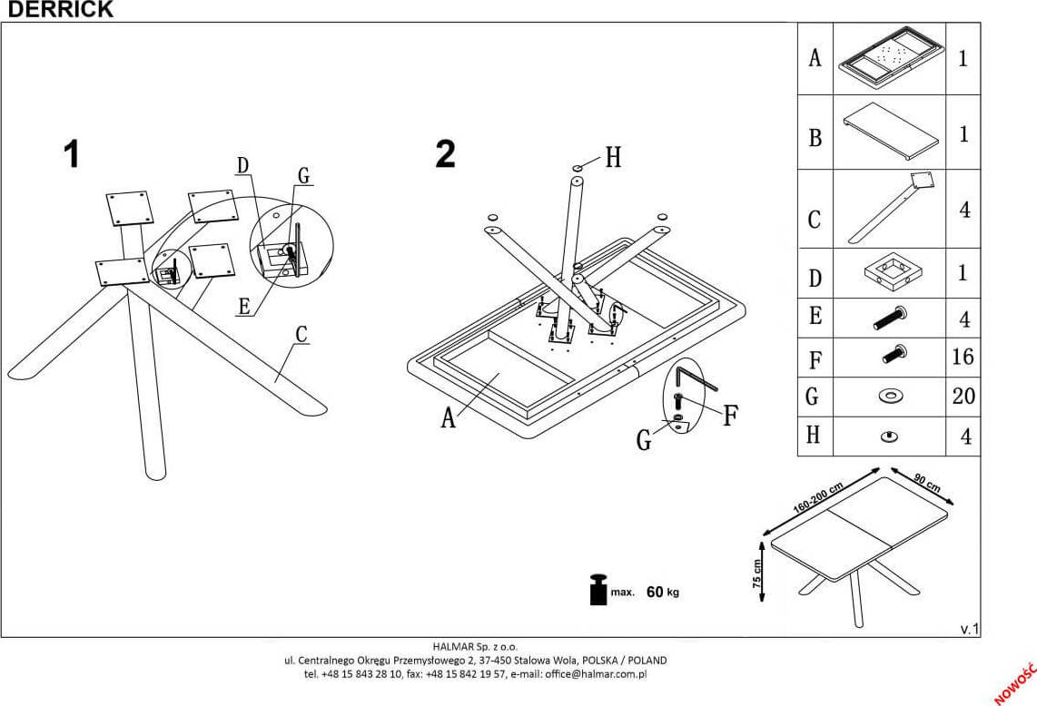 Kitchen Table Derrick | size: Length: 90cm, Width: 200cm, Height: 75cm | color: Oak | image: 8 | variant: 1011290