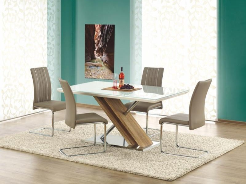 Kitchen Table East Bandung | size: Length: 90cm, Width: 160cm, Height: 76cm | color: White/Oak | image: 2 | variant: 1006839