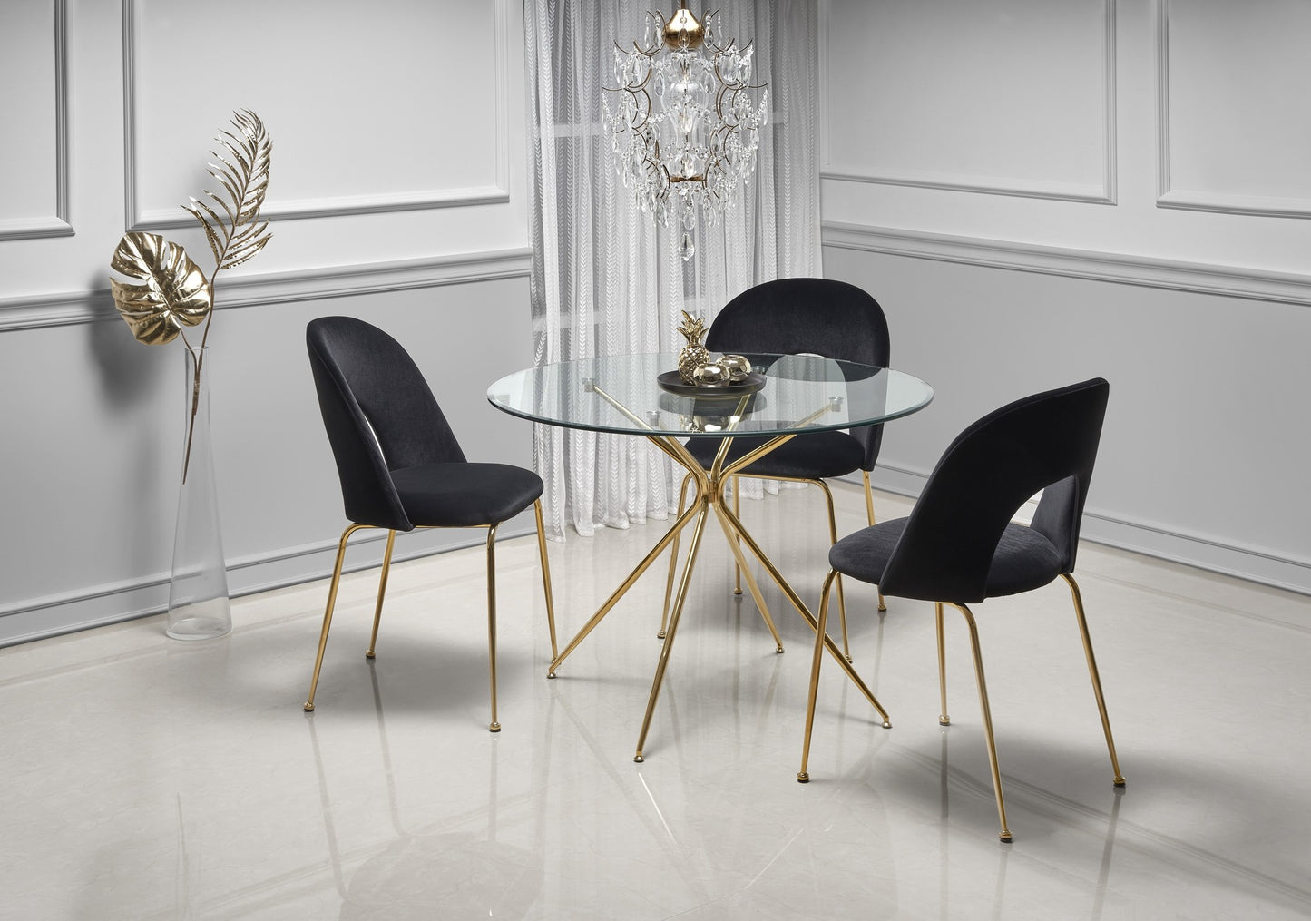 Kitchen Table East Chertsey | size: Length: 110cm, Width: 110cm, Height: 74cm, Diameter: 110cm | color: Transparent/Gold | image: 3 | variant: 1006792