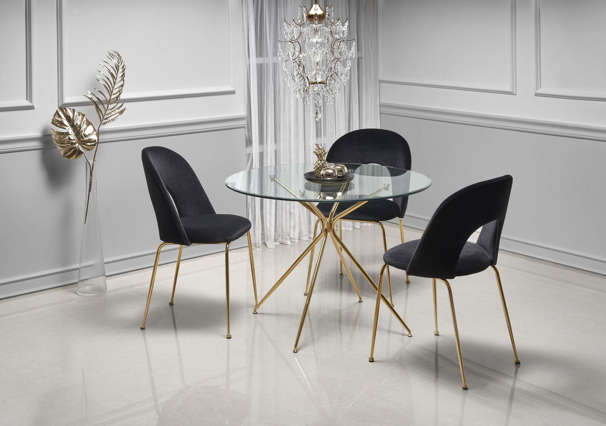 Kitchen Table East Chertsey | size: Length: 110cm, Width: 110cm, Height: 74cm, Diameter: 110cm | color: Transparent/Gold | image: 3 | variant: 1006792
