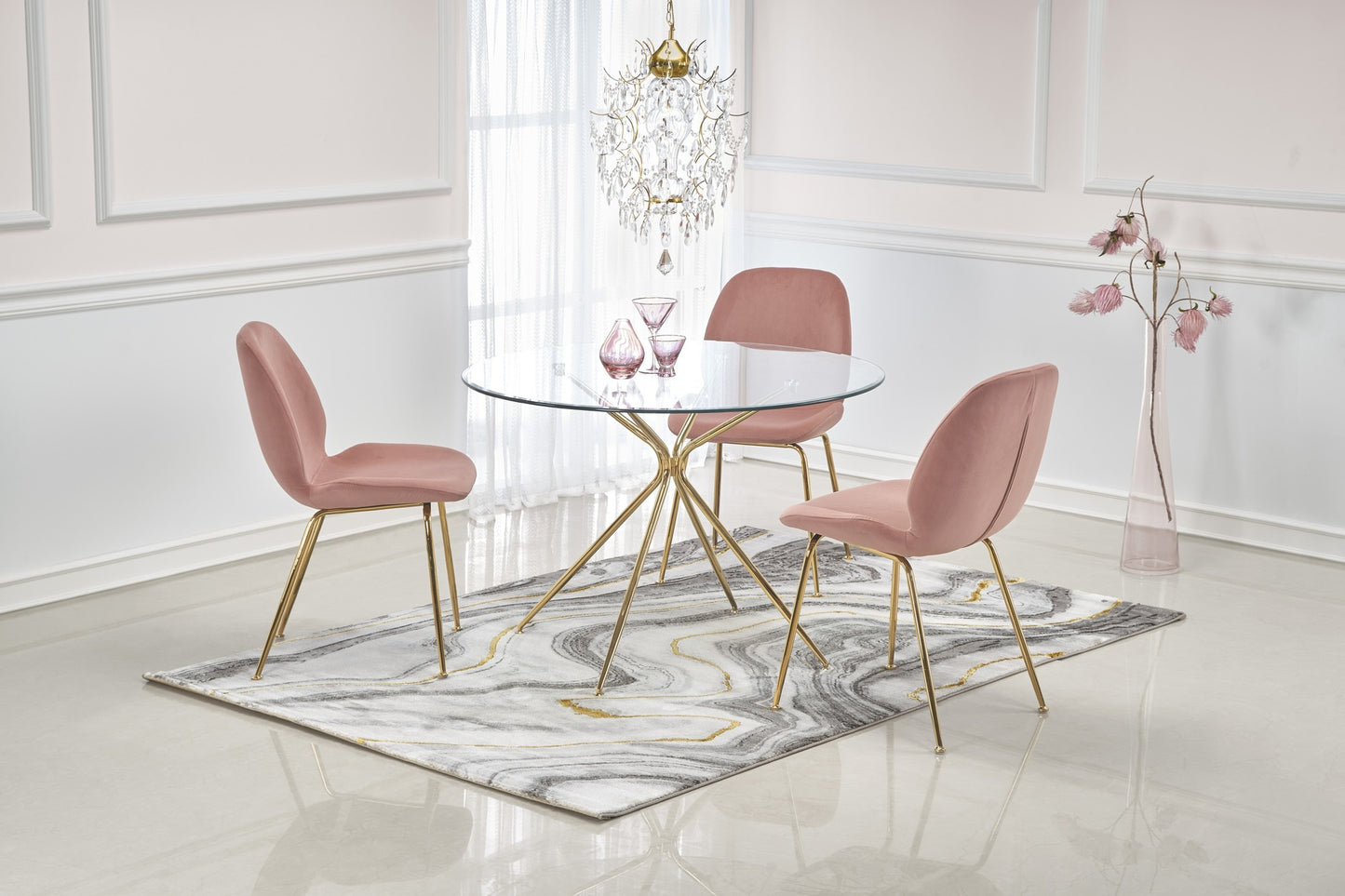 Kitchen Table East Chertsey | size: Length: 110cm, Width: 110cm, Height: 74cm, Diameter: 110cm | color: Transparent/Gold | image: 4 | variant: 1006792