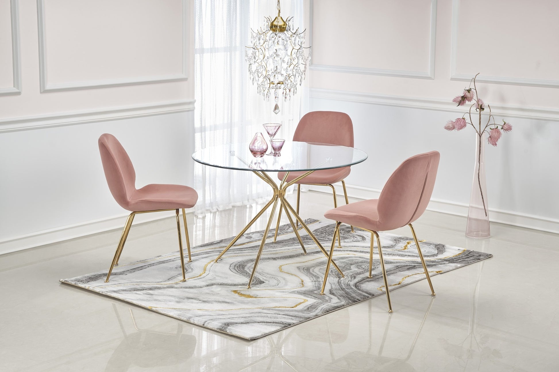 Kitchen Table East Chertsey | size: Length: 110cm, Width: 110cm, Height: 74cm, Diameter: 110cm | color: Transparent/Gold | image: 4 | variant: 1006792