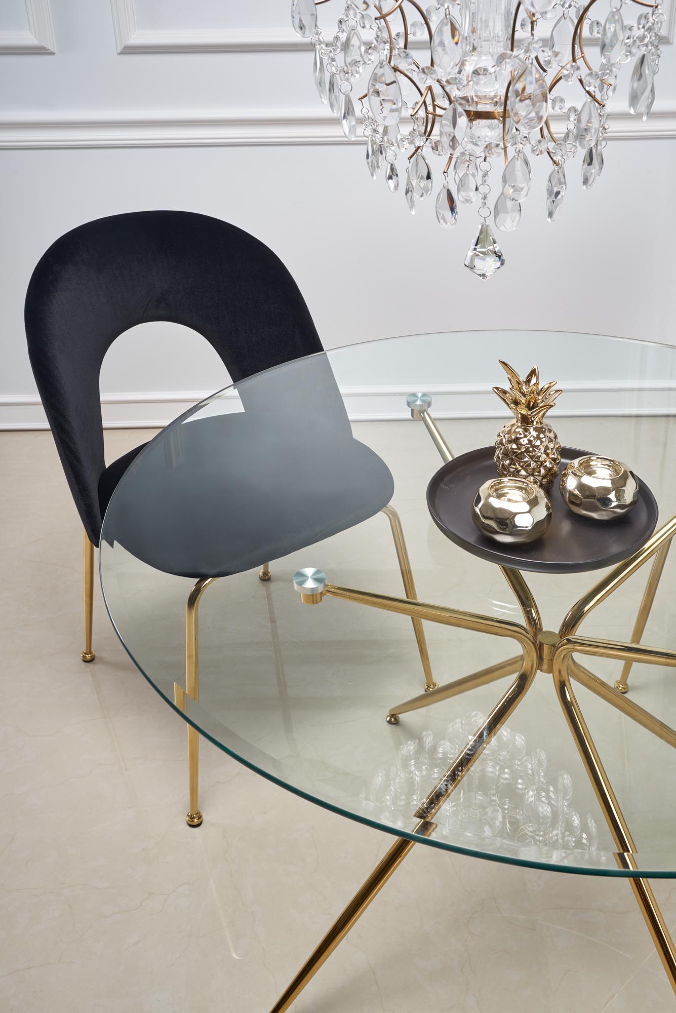 Kitchen Table East Chertsey | size: Length: 110cm, Width: 110cm, Height: 74cm, Diameter: 110cm | color: Transparent/Gold | image: 8 | variant: 1006792