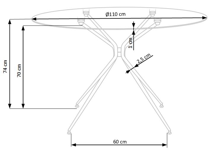 Kitchen Table East Chertsey | size: Length: 110cm, Width: 110cm, Height: 74cm, Diameter: 110cm | color: Transparent/Gold | image: 9 | variant: 1006792