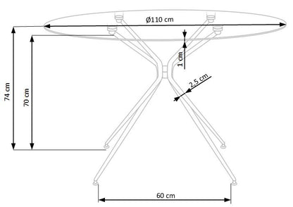 Kitchen Table East Chertsey | size: Length: 110cm, Width: 110cm, Height: 74cm, Diameter: 110cm | color: Transparent/Gold | image: 9 | variant: 1006792