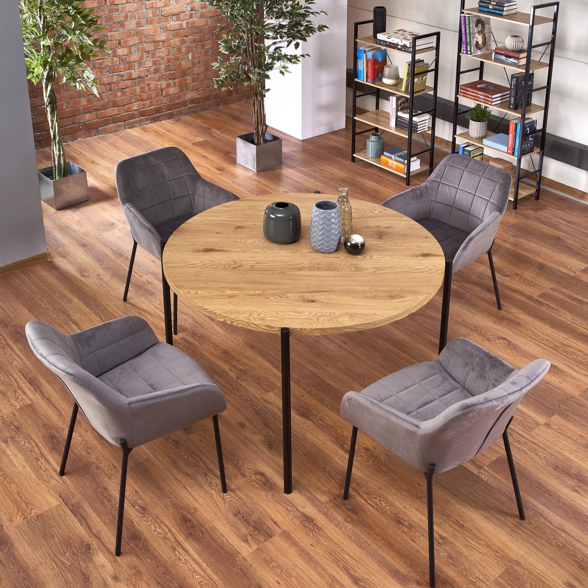 Kitchen Table East Nairobi | size: Length: 120cm, Width: 120cm, Height: 76cm, Diameter: 120cm | color: Black/Oak | image: 3 | variant: 1006794