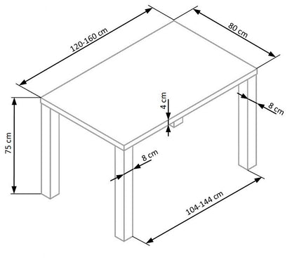 Kitchen Table East Paris | size: Length: 80cm, Width: 160cm, Height: 75cm | color: White | image: 6 | variant: 1006833