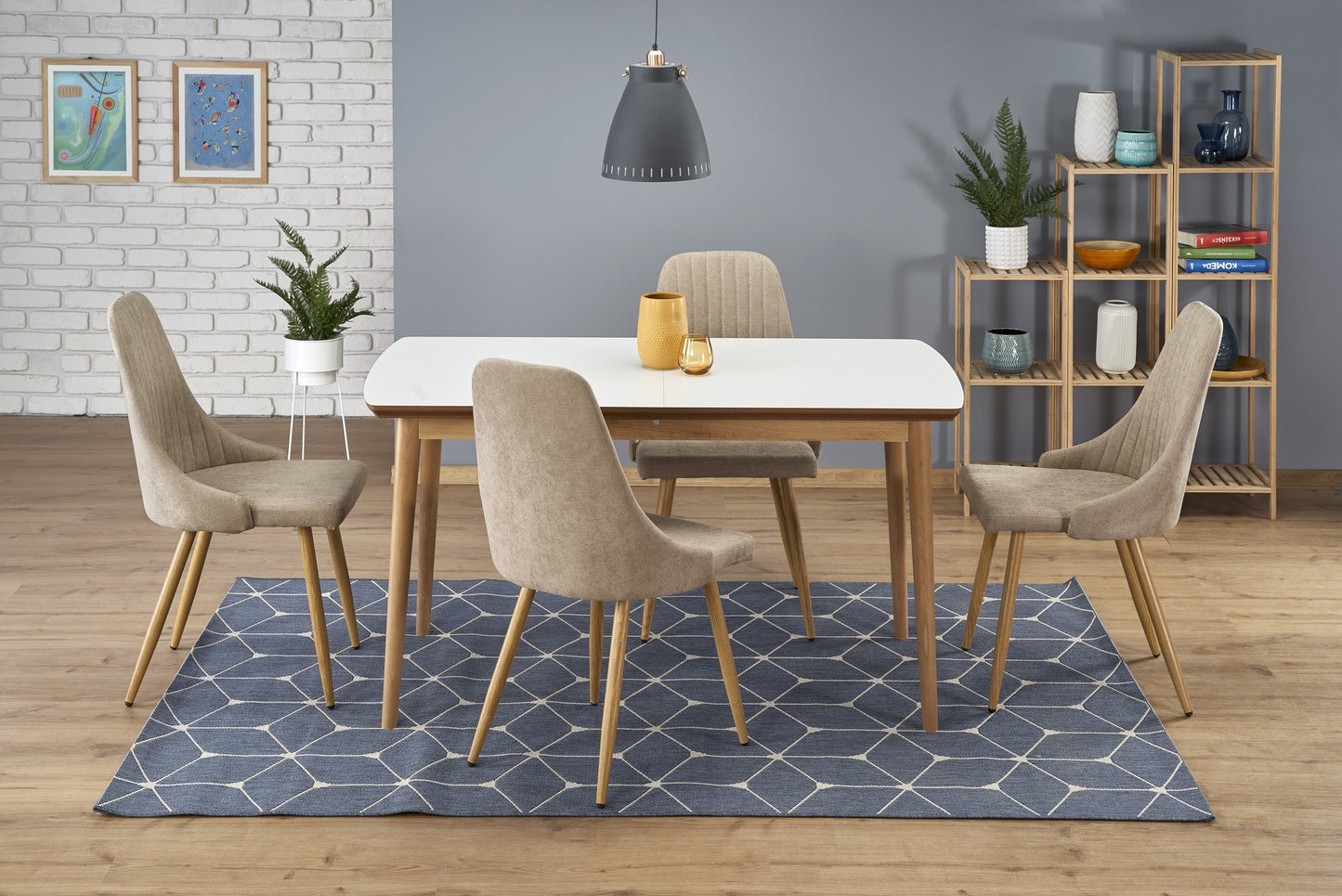 Kitchen Table East Phoenix | size: Length: 80cm, Width: 185cm, Height: 75cm | color: White/Oak | image: 3 | variant: 1006804