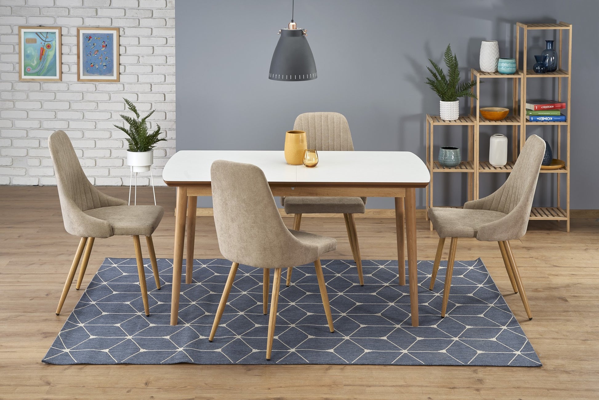 Kitchen Table East Phoenix | size: Length: 80cm, Width: 185cm, Height: 75cm | color: White/Oak | image: 3 | variant: 1006804