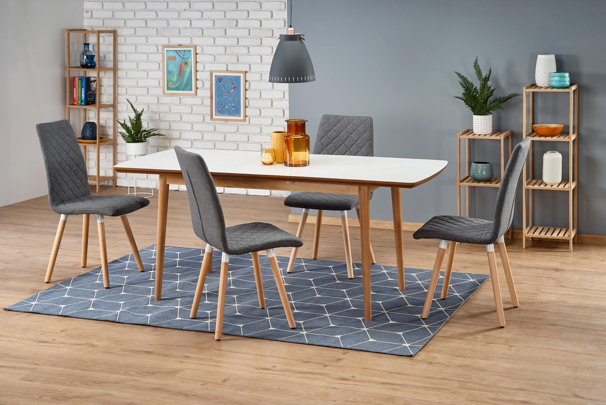 Kitchen Table East Phoenix | size: Length: 80cm, Width: 185cm, Height: 75cm | color: White/Oak | image: 4 | variant: 1006804