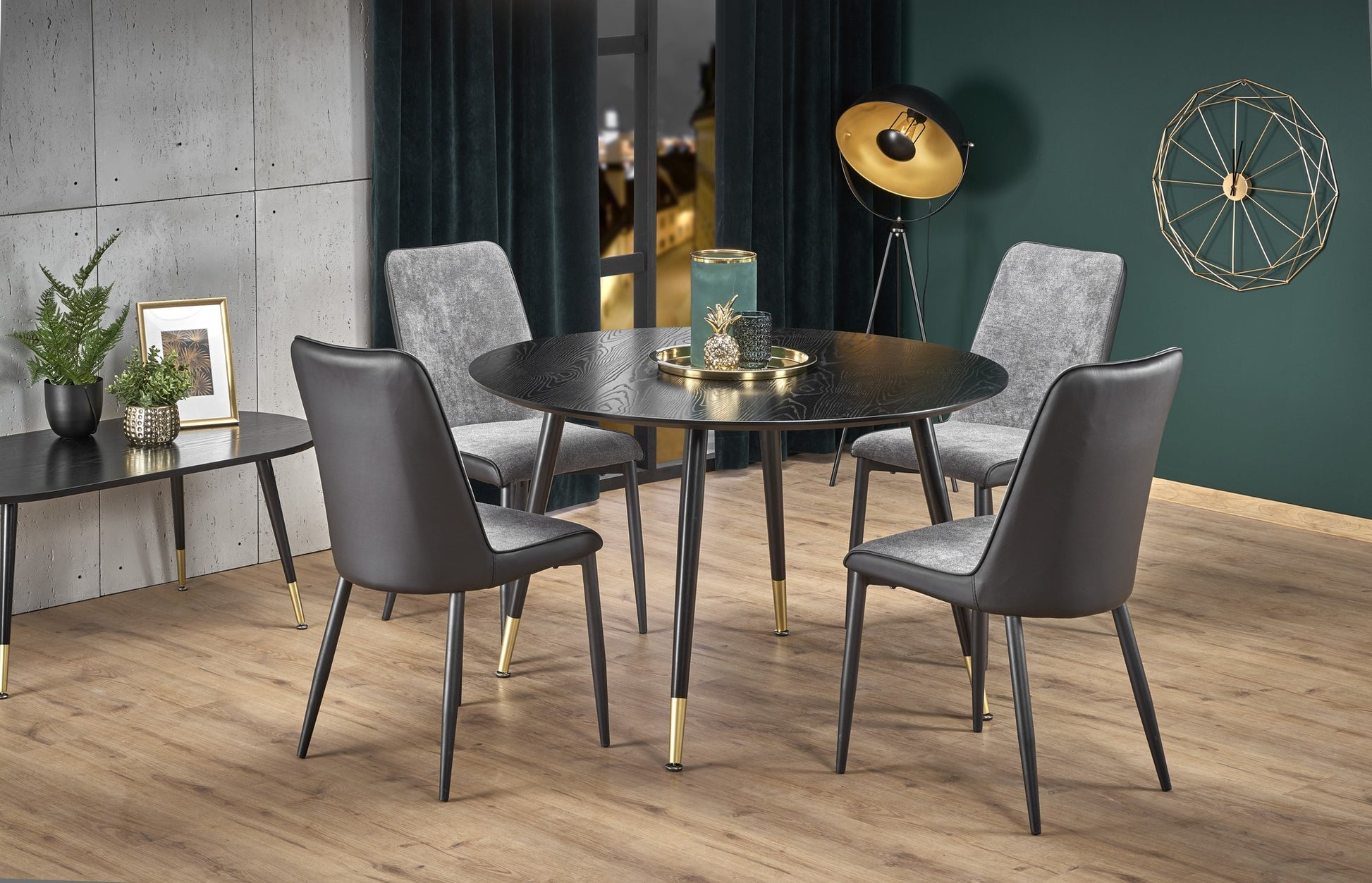 Kitchen Table East Quito | size: Length: 120cm, Width: 120cm, Height: 75cm, Diameter: 120cm | color: Black/Gold | image: 3 | variant: 1006808