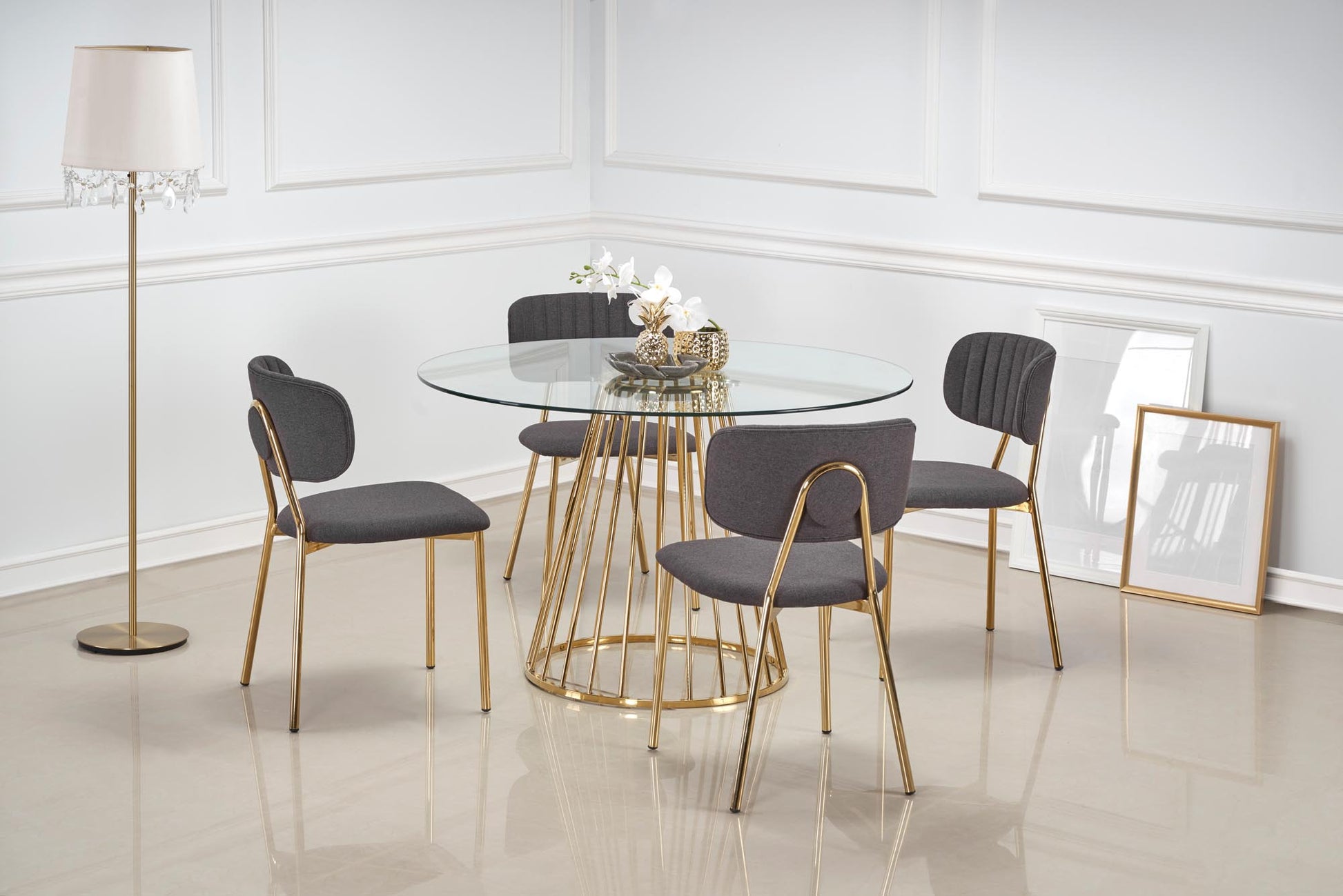 Kitchen Table East San Francisco | size: Length: 120cm, Width: 120cm, Height: 75cm, Diameter: 120cm | color: Transparent/Gold | image: 5 | variant: 1006815