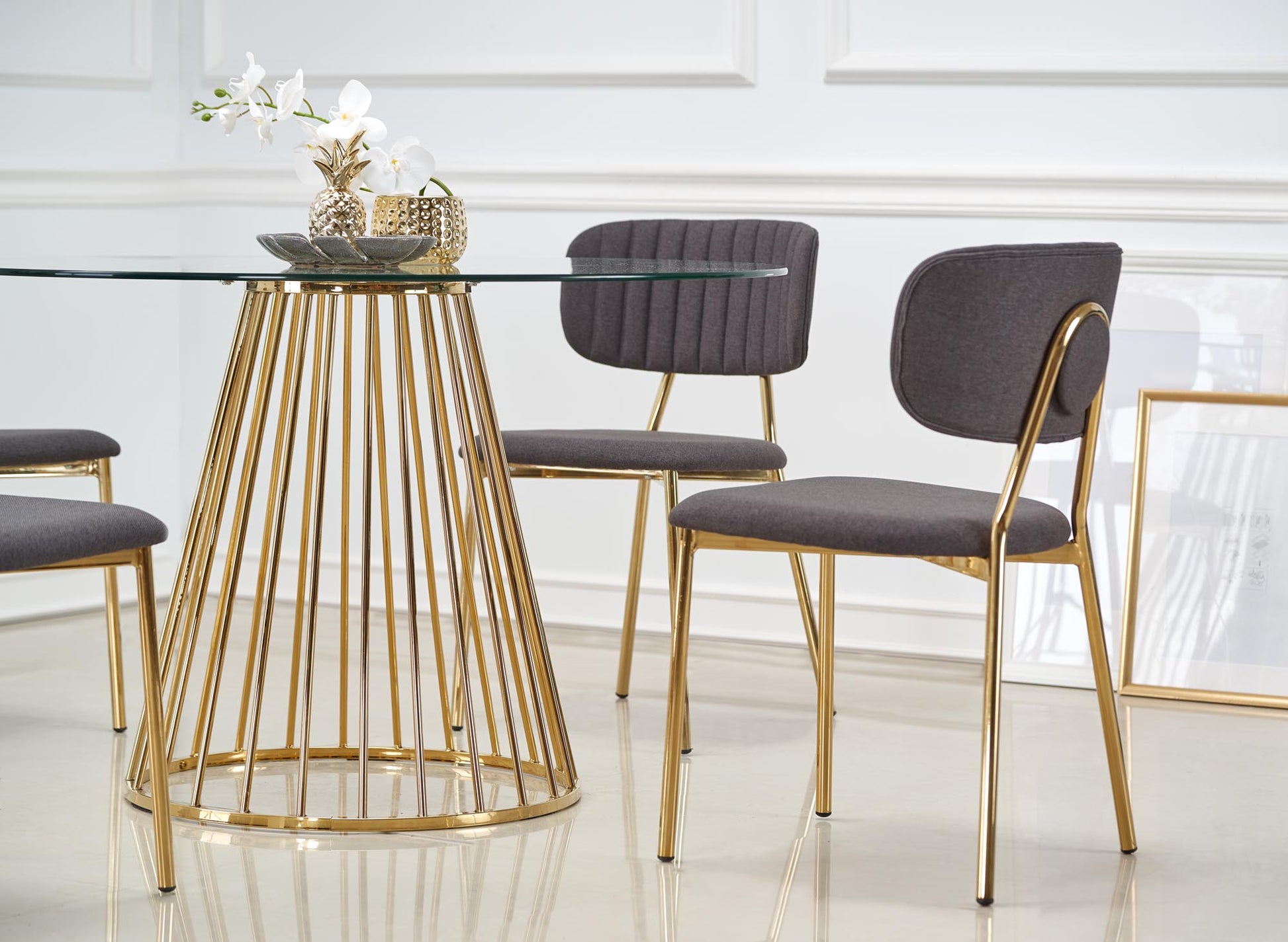 Kitchen Table East San Francisco | size: Length: 120cm, Width: 120cm, Height: 75cm, Diameter: 120cm | color: Transparent/Gold | image: 6 | variant: 1006815