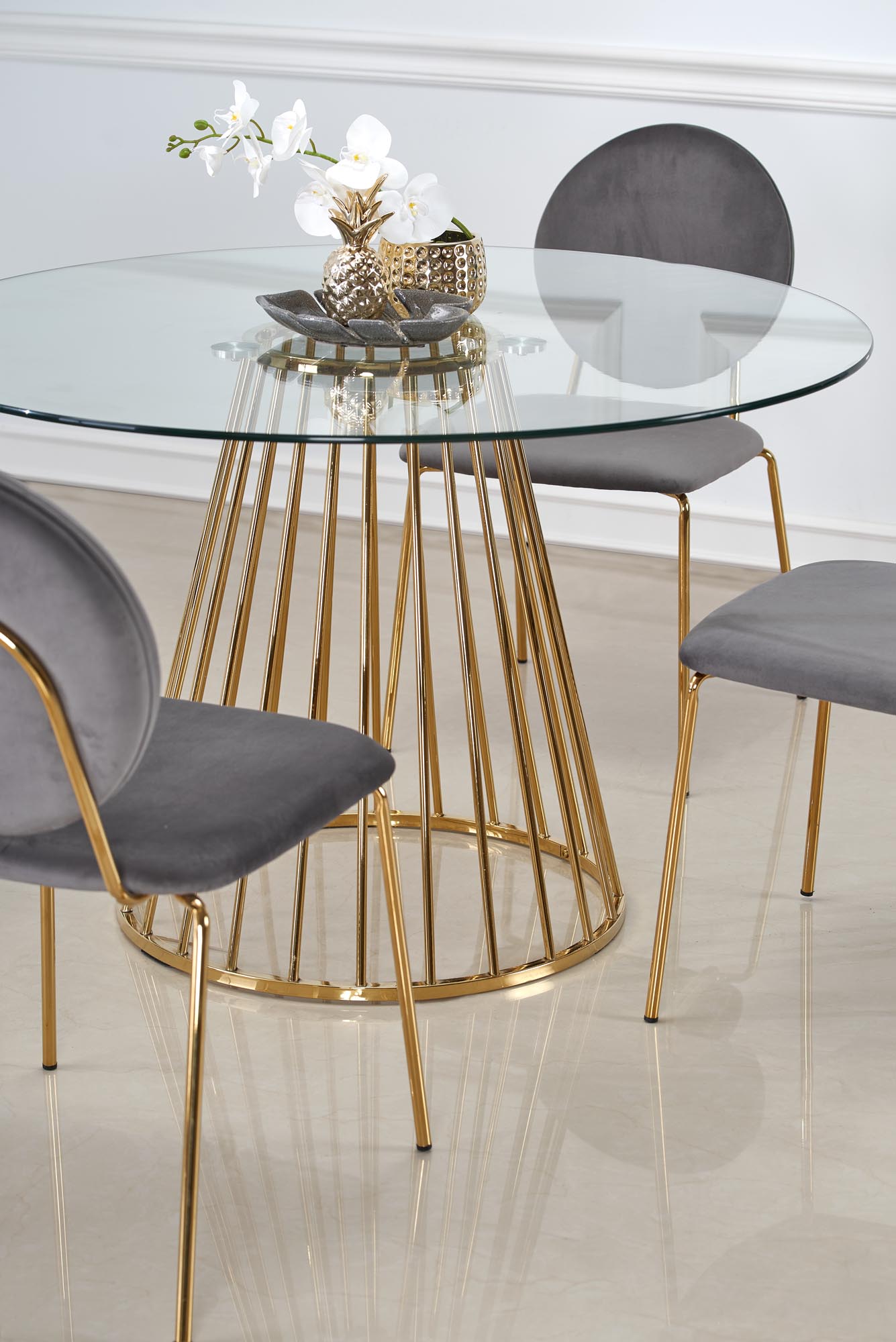 Kitchen Table East San Francisco | size: Length: 120cm, Width: 120cm, Height: 75cm, Diameter: 120cm | color: Transparent/Gold | image: 8 | variant: 1006815
