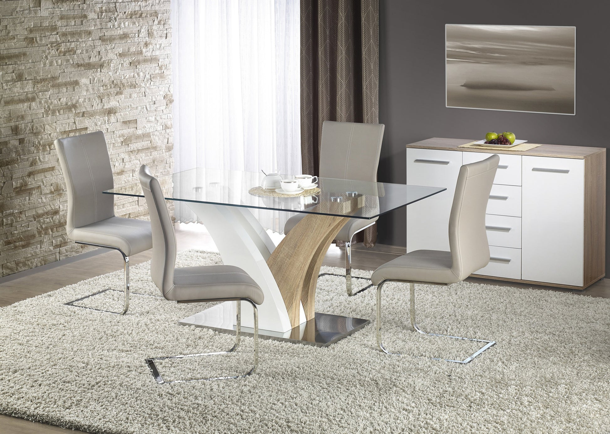 Kitchen Table East Toronto | size: Length: 90cm, Width: 160cm, Height: 76cm | color: White/Transparent/Oak | image: 2 | variant: 1006830
