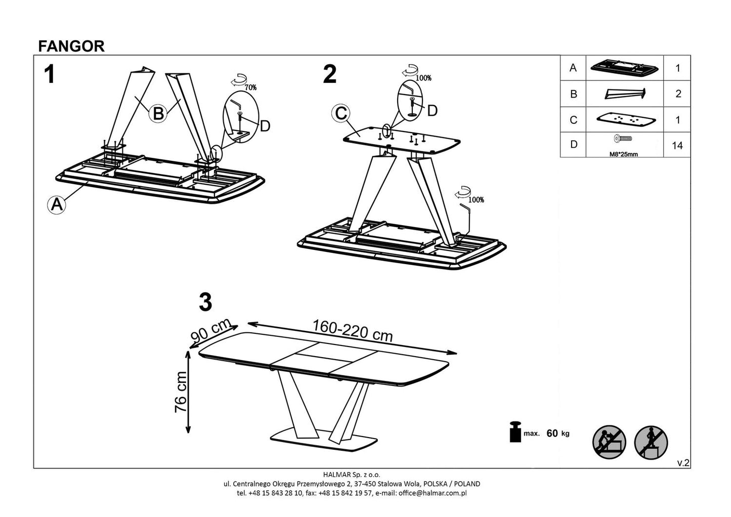 Kitchen Table Fangor | size: Length: 90cm, Width: 220cm, Height: 76cm | color: Black/Grey | image: 10 | variant: 1012349