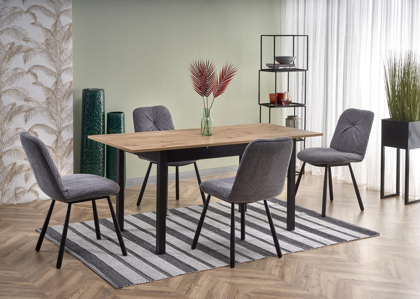 Kitchen Table Greg | size: Length: 74cm, Width: 168cm, Height: 75cm | color: Black/Oak | image: 3 | variant: 1012351