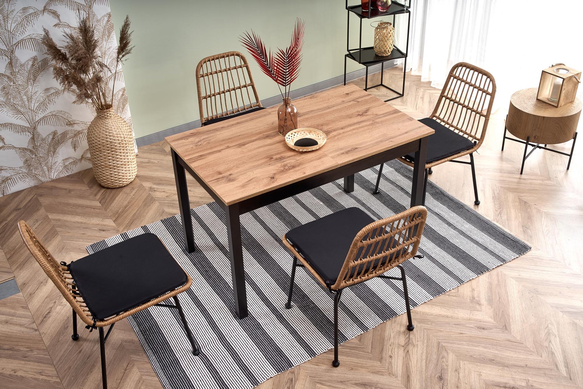 Kitchen Table Greg | size: Length: 74cm, Width: 168cm, Height: 75cm | color: Black/Oak | image: 4 | variant: 1012351